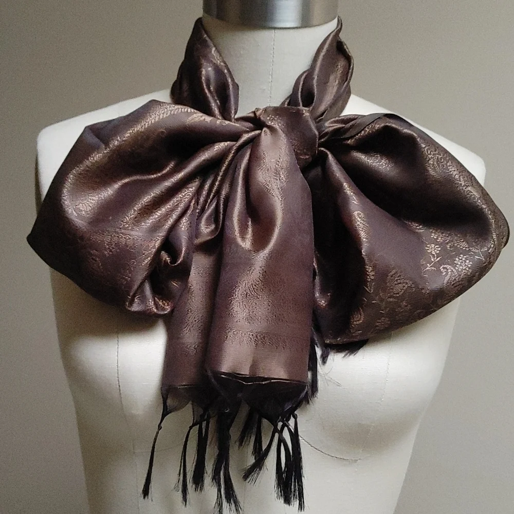 Large Pocket Silk Scarf in Brown & Tan